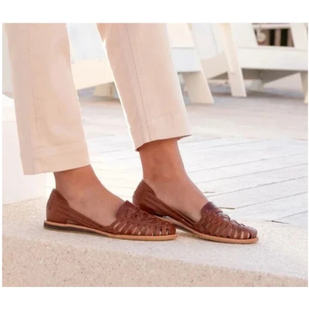 NEW NISOLO Genuine Leather Brown Huarache Sandal/ Flats Women's sz 9 rubber sole - Picture 9 of 9